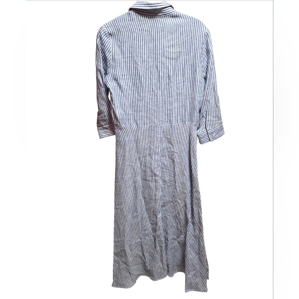 Sartoria Saracena Seersucker Blue & White Striped 100% Linen Maxi Dress Size XS - Picture 3 of 7